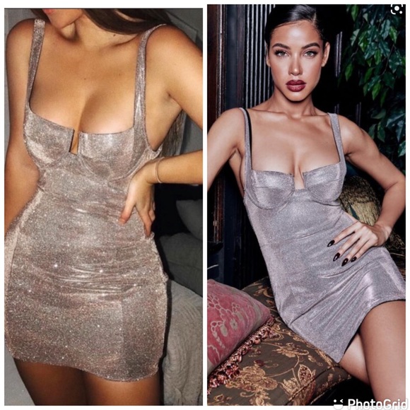 House of CB Luisa Sparkle Bodycon Bustier Silver Sexy Cocktail Glitter dress - Picture 3 of 12